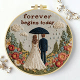 Forever Begins Today Embroidery Kit – Romantic Wedding Couple Needlepoint Pattern with Floral Garden & Love Quote Design