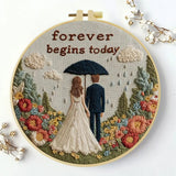 Forever Begins Today Embroidery Kit – Romantic Wedding Couple Needlepoint Pattern with Floral Garden & Love Quote Design Kits For Stitchers