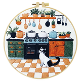 Cozy Kitchen Cat Embroidery Kit – Cottage Style DIY Stitch Pattern