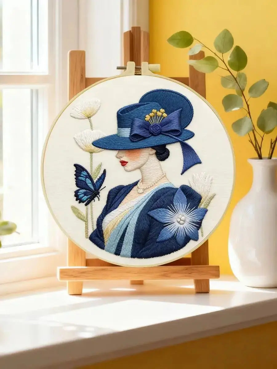 Elegant Lady in Blue Embroidery Kit Kits For Stitchers