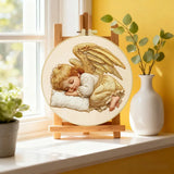 Handmade Sleeping Angel Embroidery Hoop Wall Art – Baby Cherub Nursery Fiber Decor Kits For Stitchers