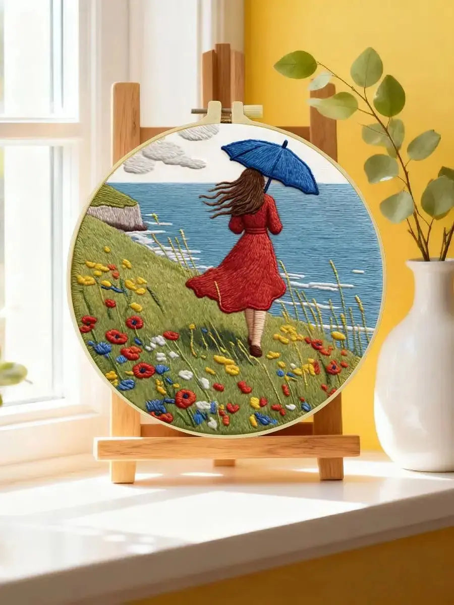 Seaside Breeze Embroidery Kit 🌊☂️🌼 Kits For Stitchers