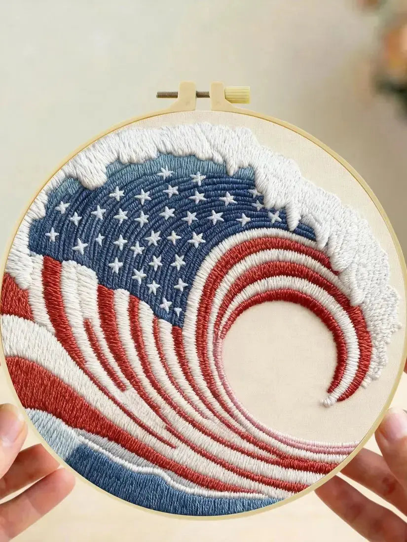 American Flag Wave Embroidery Kit Kits For Stitchers
