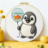 Handmade Baby Penguin Embroidery Hoop Wall Art – Cute Nursery Animal Balloon Decor