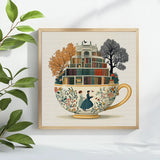 Enchanted Library Teacup Cross Stitch Kit 📚☕🌿✨