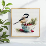 Chickadee & Cranberries Teacup Cross Stitch Kit 🐦🍒☕🌲✨ Kits For Stitchers