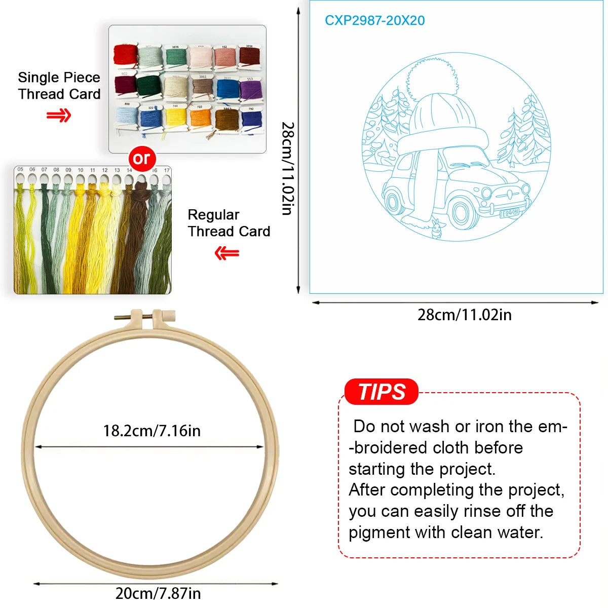 Winter Car Embroidery Starter Kit – DIY Cute Snowy Scene Sewing Art Set for Beginners