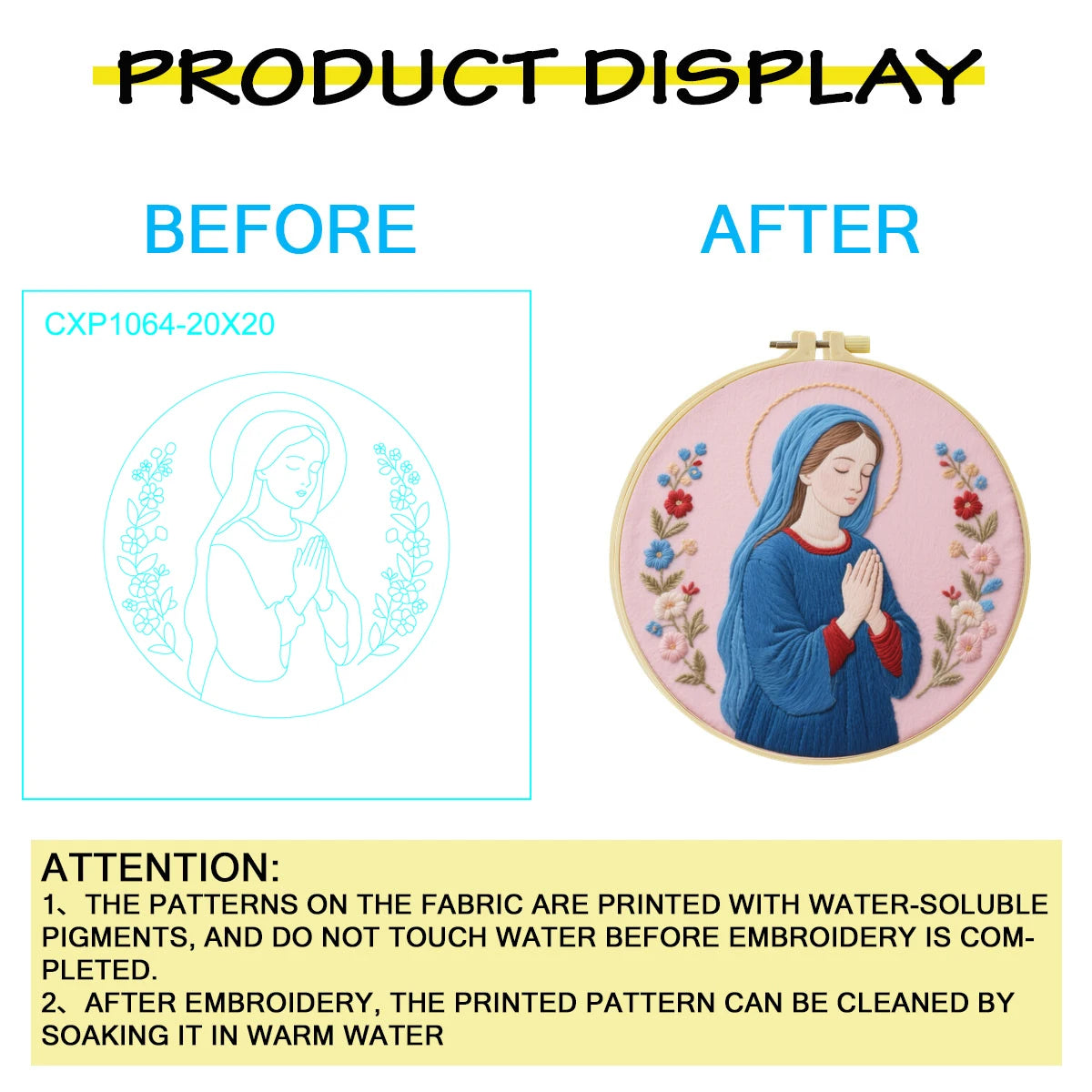 Virgin Mary Prayer Embroidery Kit – Christian Floral DIY Hand Embroidery Hoop Art Set
