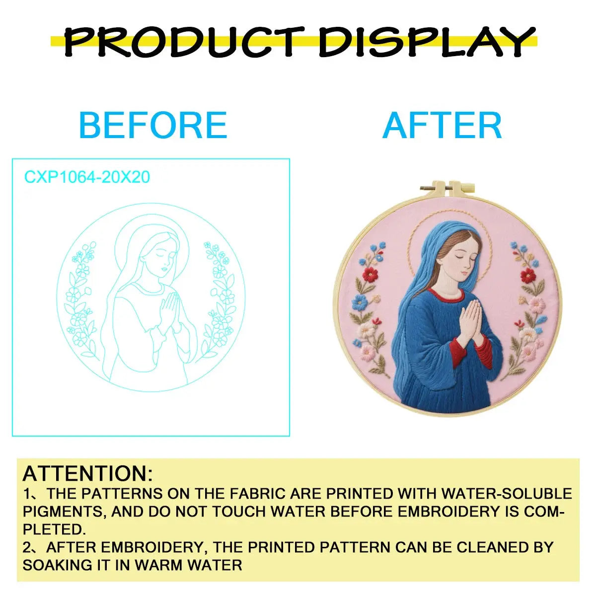 Virgin Mary Prayer Embroidery Kit – Christian Floral DIY Hand Embroidery Hoop Art Set Kits For Stitchers
