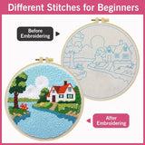 Cozy Cottage Riverside Embroidery Kit for Adults – Whimsical Country House DIY Hand Embroidery Hoop Art Beginner Needlecraft Gift Kits For Stitchers