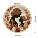 Mother & Daughter Silhouette Embroidery Kit – Elegant Floral Family Needlepoint Pattern with Warm Neutral Earth Tones