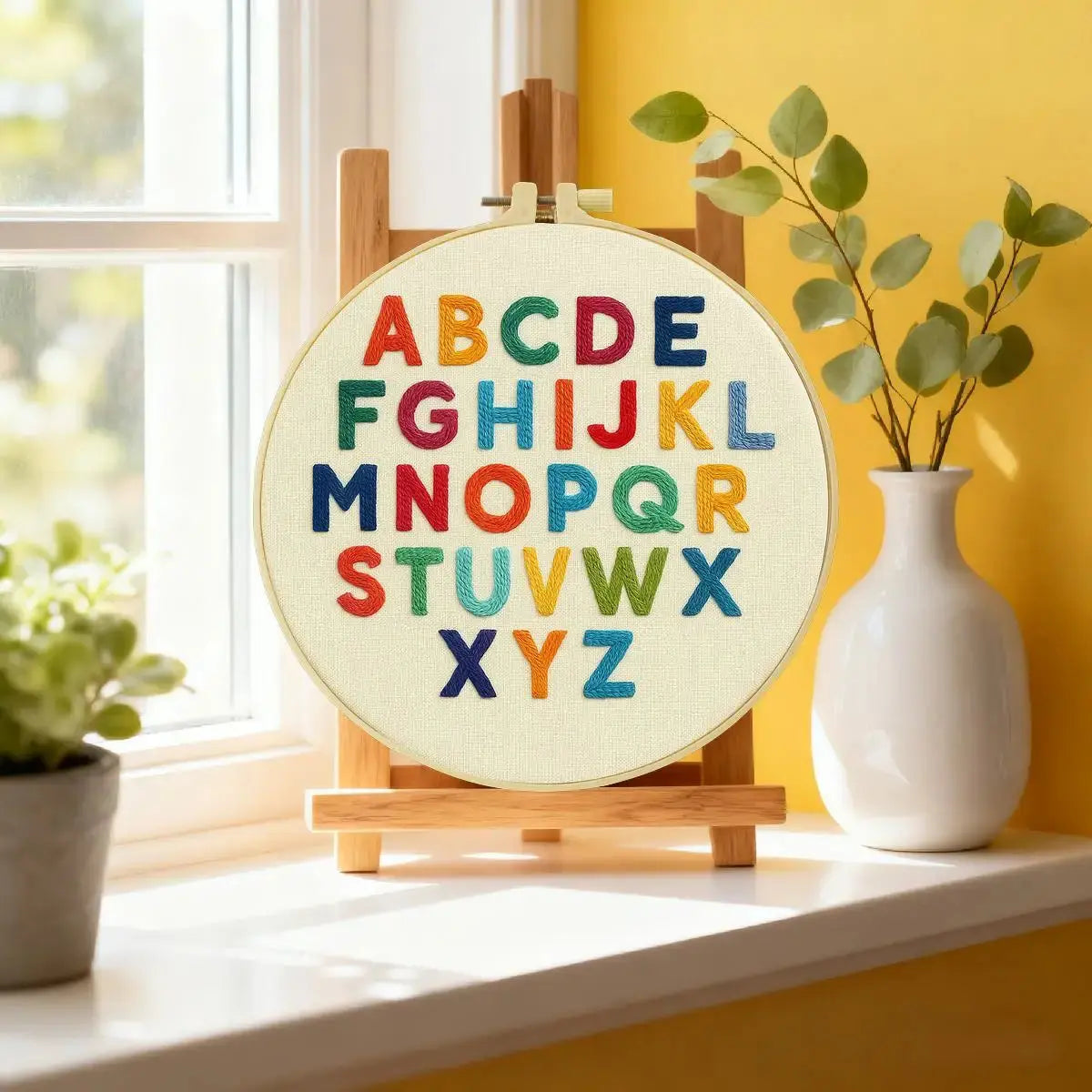 Alphabet Learning Embroidery Kit – Colorful ABC DIY Hand Embroidery Hoop Art Set Kits For Stitchers