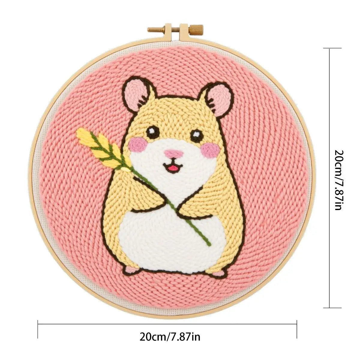 Cute Hamster Punch Needle Wall Art – Handmade Embroidery Hoop Decor for Nursery & Cozy Rooms
