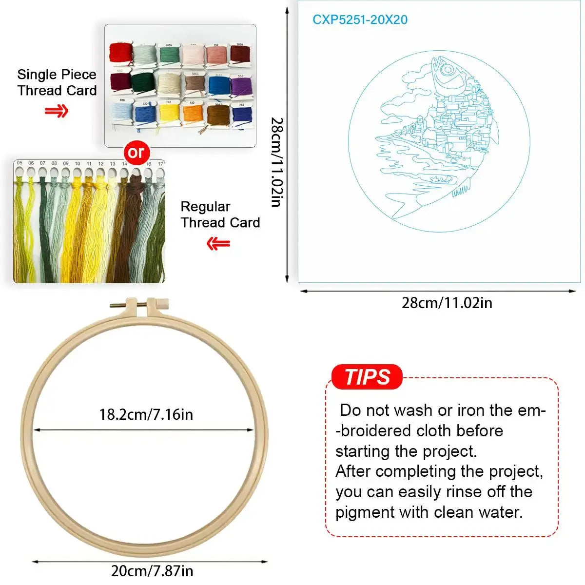 Coastal Village Fish Embroidery Kit Kits For Stitchers
