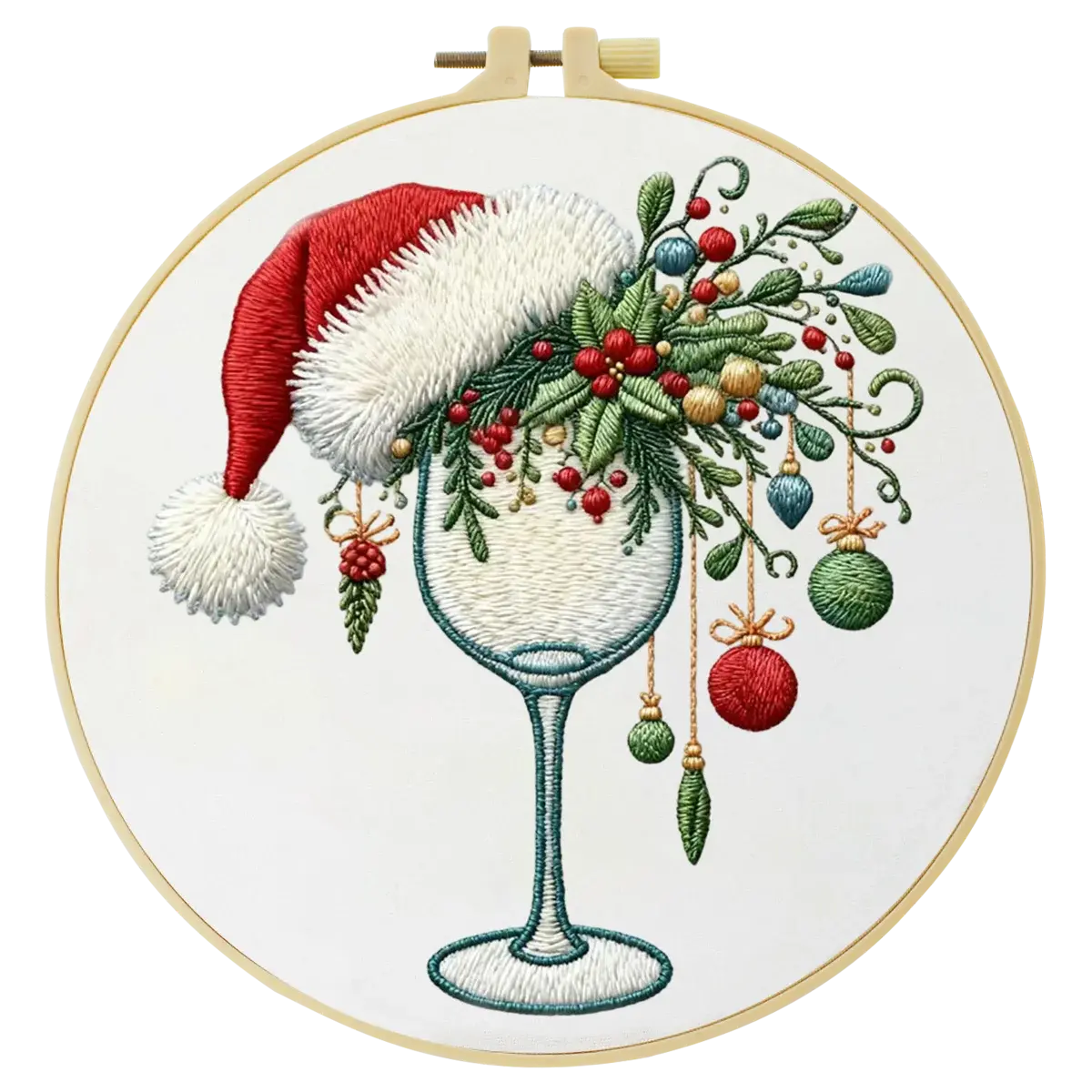 Christmas Wine Glass Embroidery DIY Kit – Festive Holiday Beginner Stitching Kit with Hoop, Pattern & Threads The Stichers Heavane