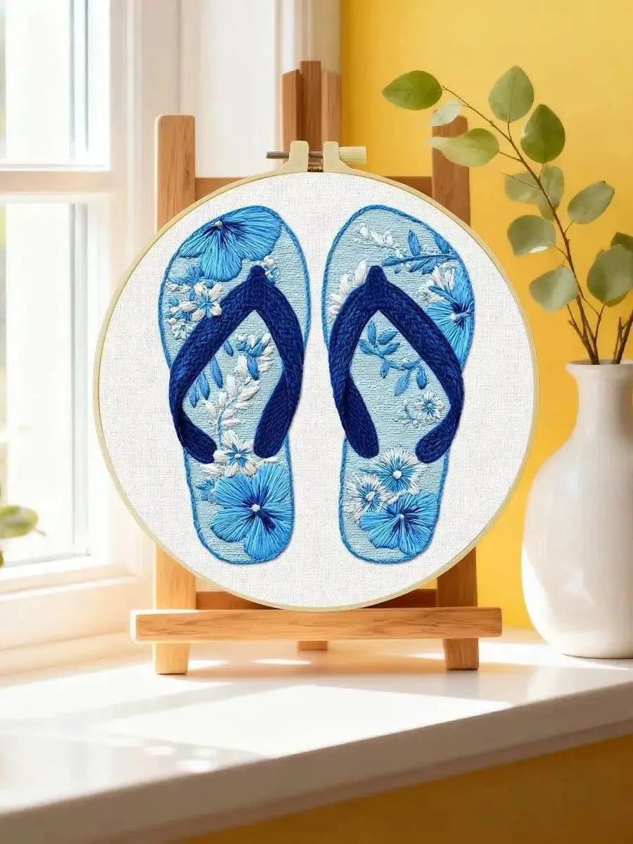 Coastal Blue Flip-Flops Embroidery Kit 🌊🩴 Kits For Stitchers