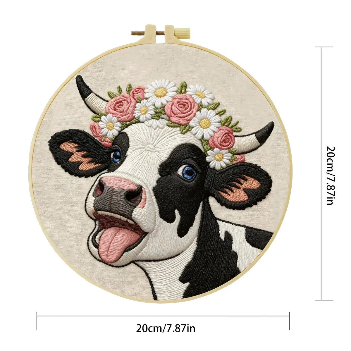Cute Cow Embroidery Kit for Beginners – DIY Floral Farm Animal Hand Embroidery Hoop Set