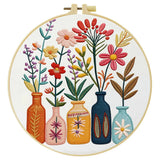 Floral Vase Embroidery Kit for Beginners – DIY Modern Flower Hand Embroidery Hoop Set