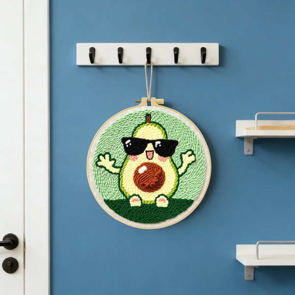 Cute Avocado Punch Needle Wall Art – Handmade Embroidery Hoop Decor for Nursery & Cozy Rooms