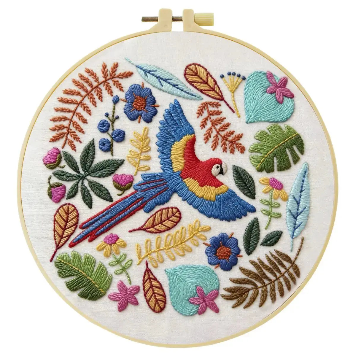 Tropical Macaw Embroidery Kit – Colorful Parrot DIY Hand Embroidery Hoop Art Set Kits For Stitchers