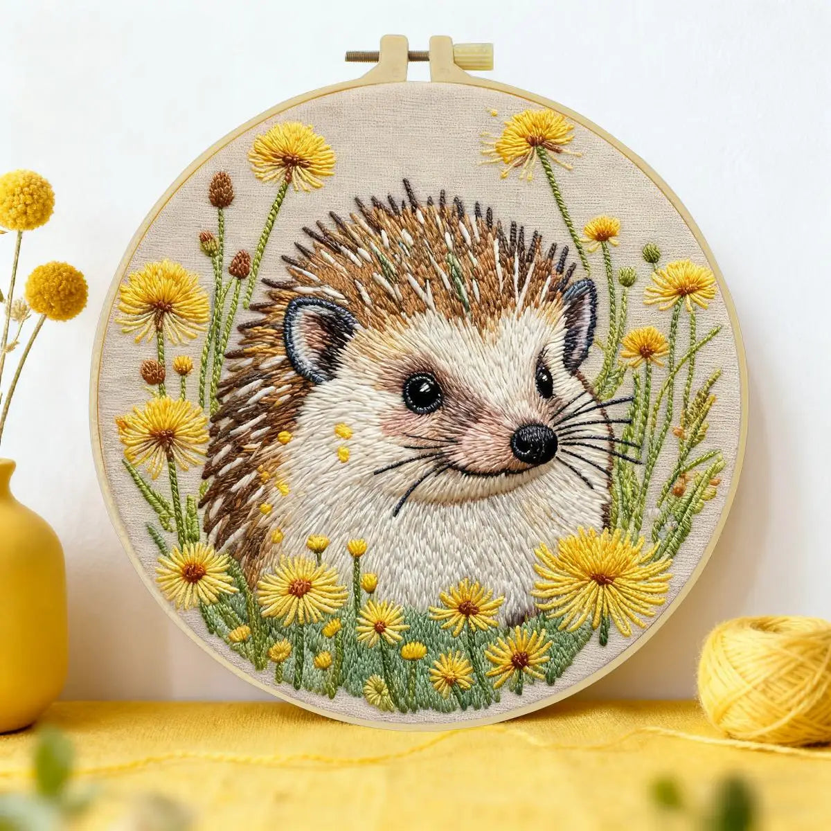 Cute Hedgehog Embroidery Kit – Woodland Animal DIY Hand Embroidery Hoop Art Set