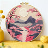 Handmade Cherry Blossom Landscape Embroidery Hoop Wall Art – Serene Mountain River Decor