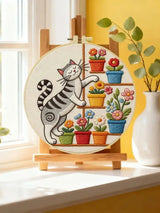 Cute Cat & Flowers Punch Needle Wall Art – Handmade Embroidery Hoop Decor for Nursery & Cozy Rooms Kits For Stitchers