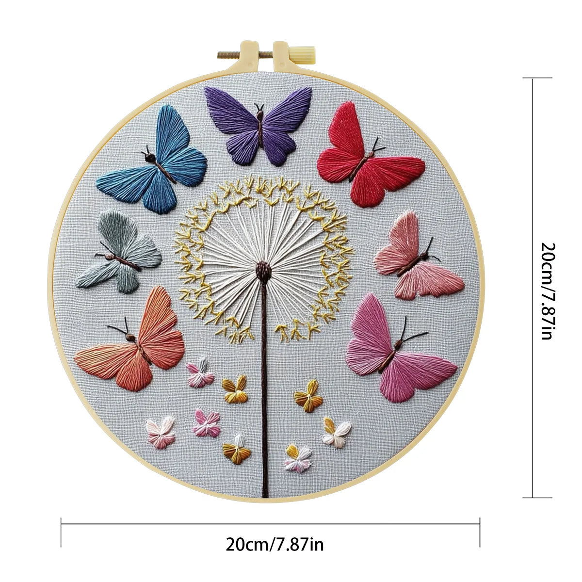 Butterflies & Dandelion Embroidery Kit – Colorful Nature Needlepoint Pattern with Whimsical Floral Wall Art Decor