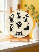 Cute Black Cat Collection Embroidery Starter Kit DIY – Beginner Cartoon Animal Hand Embroidery Kit Kits For Stitchers