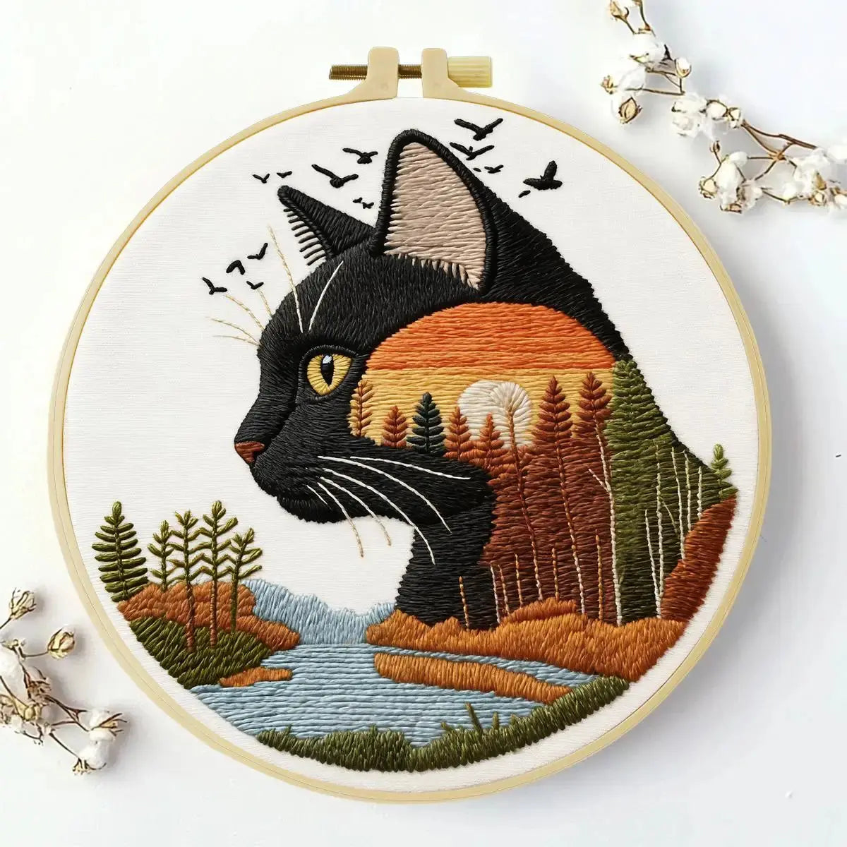 Black Cat Sunset Embroidery Kit Kits For Stitchers