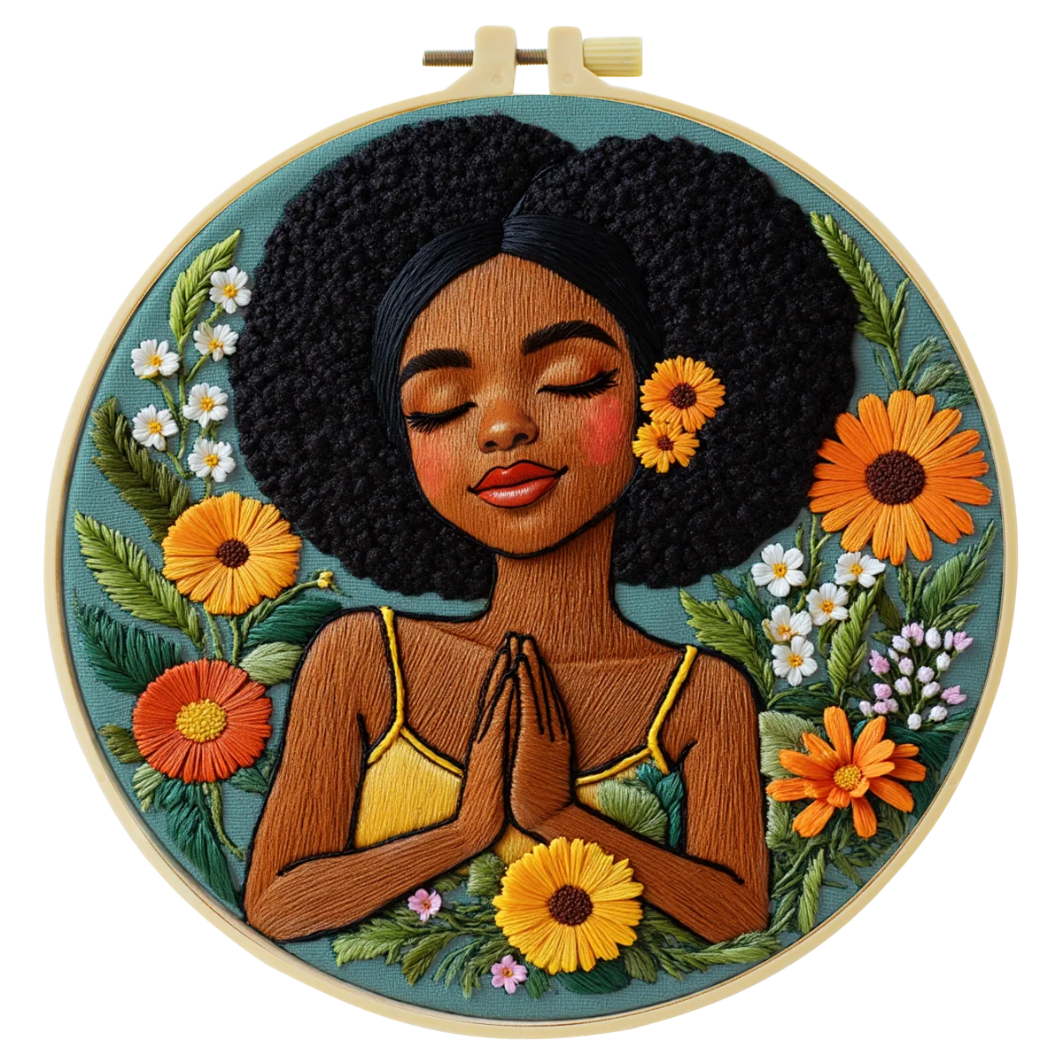 Black Woman Floral Embroidery Kit for Adults – Afro Beauty Hand Embroidery Hoop Art DIY Needlepoint Craft Gift for Her
