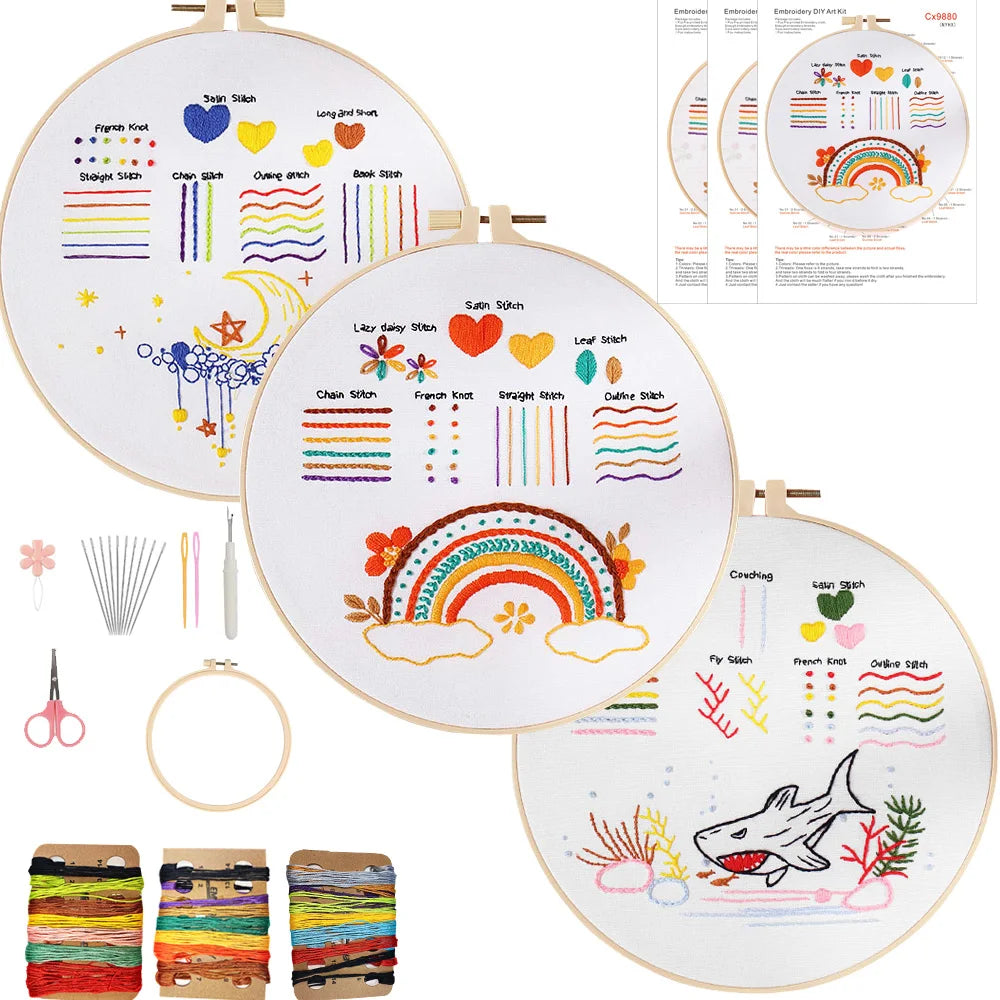 3-Piece Beginner Embroidery Learning Kit Kits For Stitchers