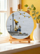 Cozy Birthday Girl Embroidery Kit – Whimsical Candle Cake Needlepoint Pattern with Fairy Lights & Minimalist Aesthetic