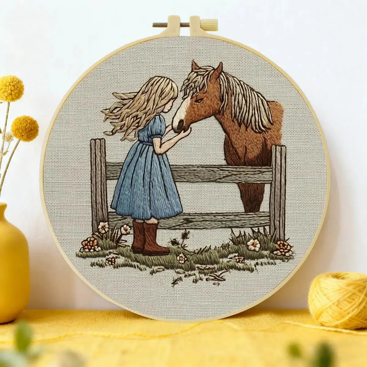 Girl & Horse Embroidery Kit – Heartwarming Equestrian DIY Hand Embroidery Hoop Art Set Kits For Stitchers