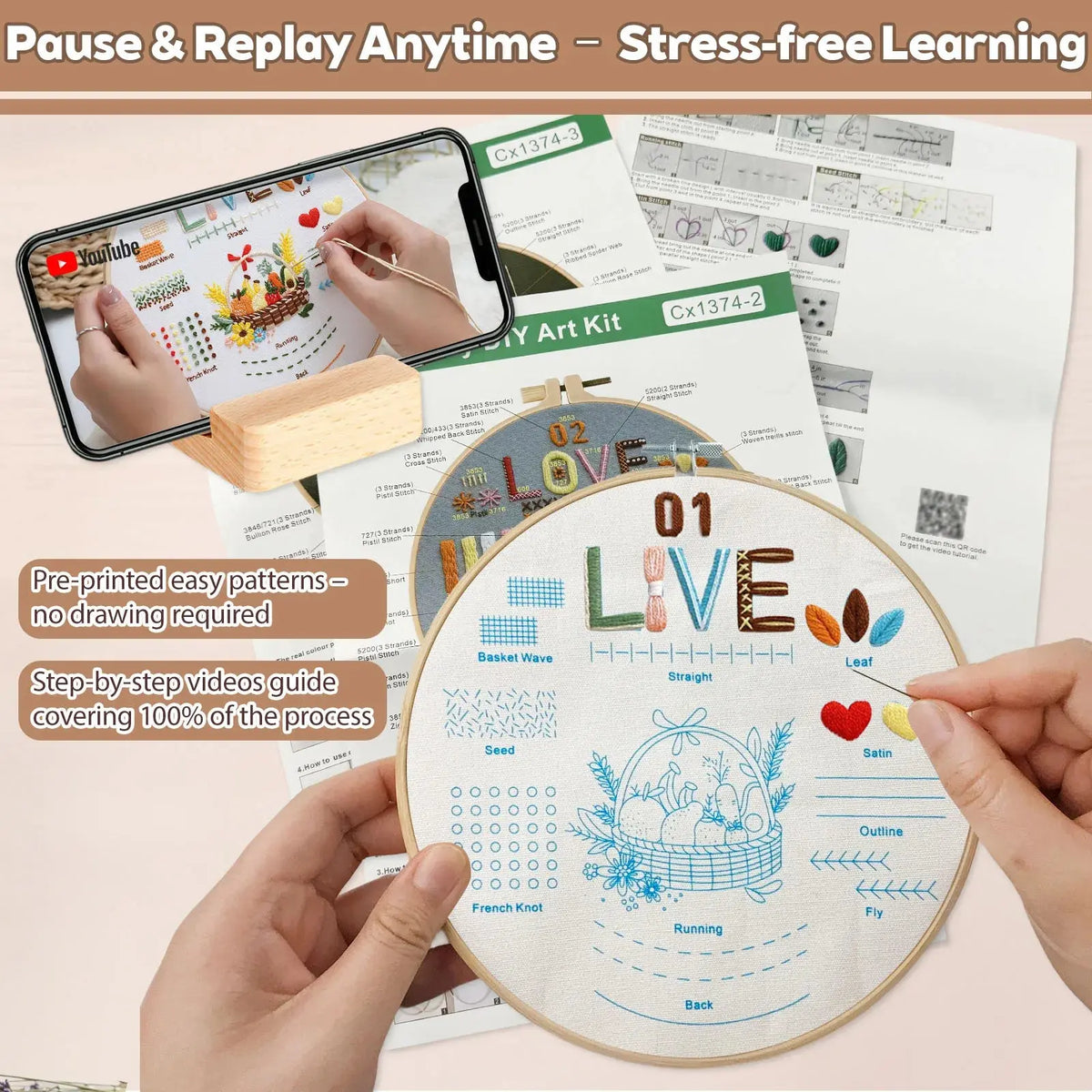 Love, Laugh & Live Beginner Embroidery Kit Kits For Stitchers