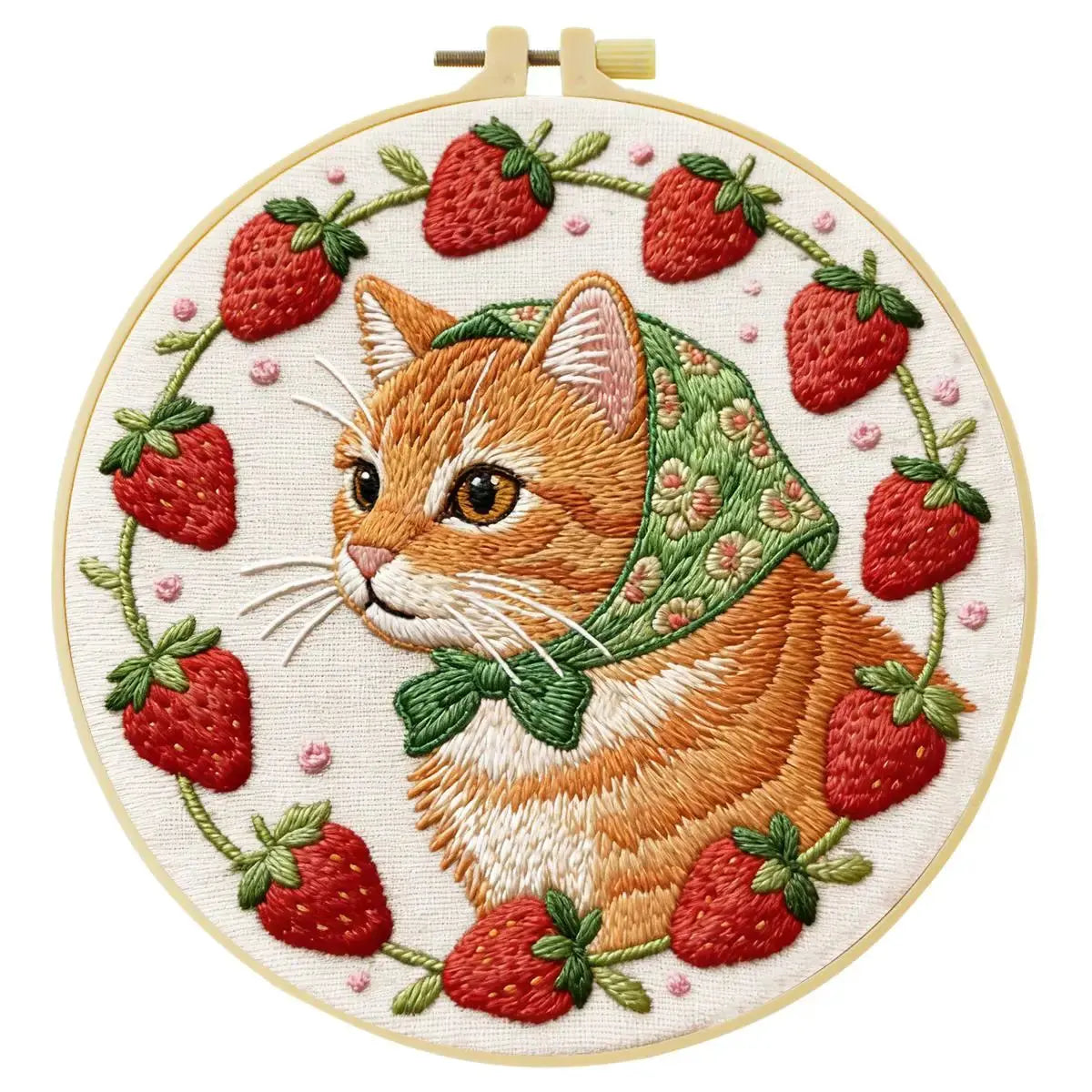 Strawberry Cat Embroidery Kit Kits For Stitchers