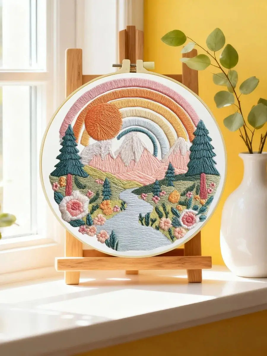 Lavender Field Embroidery DIY Kit – Beginner Floral Stitching Kit with Hoop & Pattern