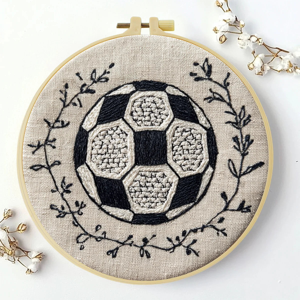 Hand-Embroidered Soccer Ball Wall Art – Football Hoop Decor