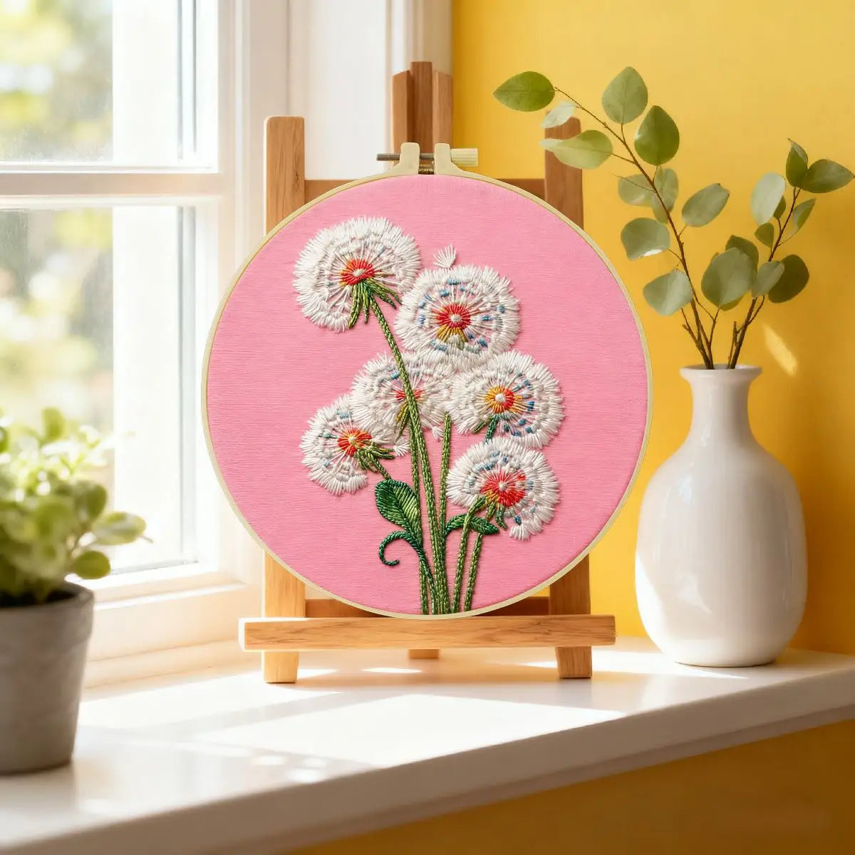 Dandelion Flower Embroidery Kit – DIY Botanical Hoop Art for Beginners & Nature Lovers