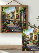 Charming Canal Village Cross Stitch Kit 🚲🌸🏡✨