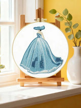 Elegant Blue Princess Dress Embroidery Kit – Fairytale DIY Hand Embroidery Hoop Art Set