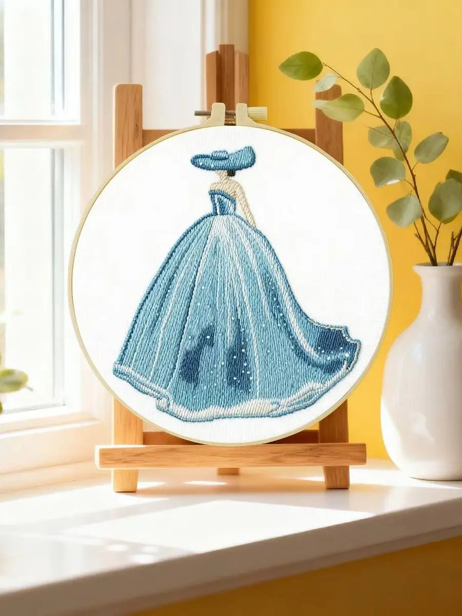 Elegant Blue Princess Dress Embroidery Kit – Fairytale DIY Hand Embroidery Hoop Art Set