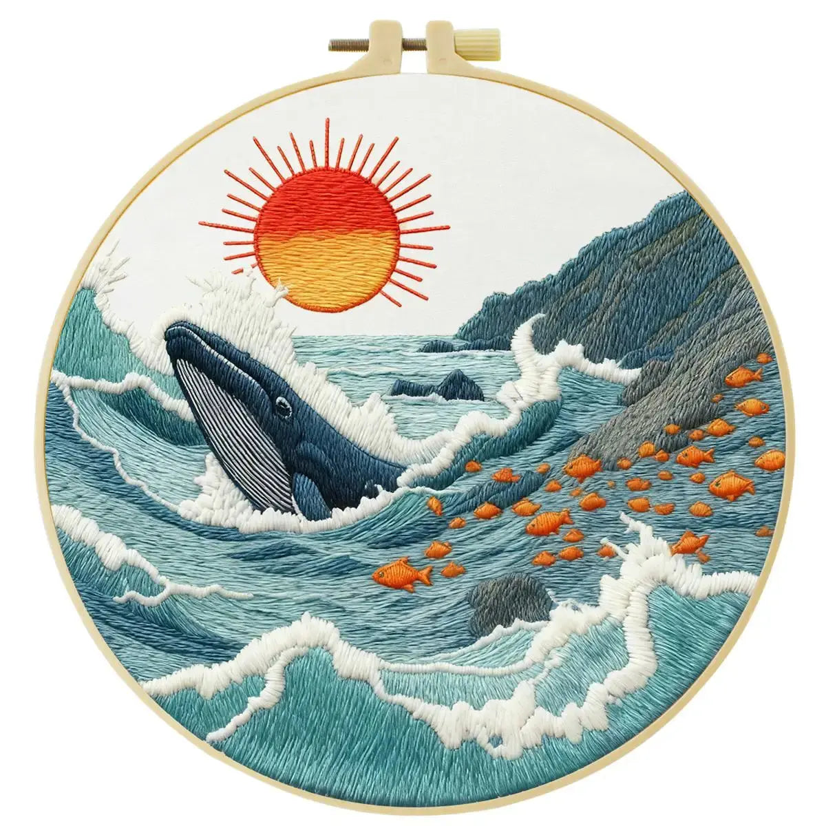 Ocean Whale Embroidery Kit – Coastal Sea Life DIY Hand Embroidery Hoop Art Set Kits For Stitchers