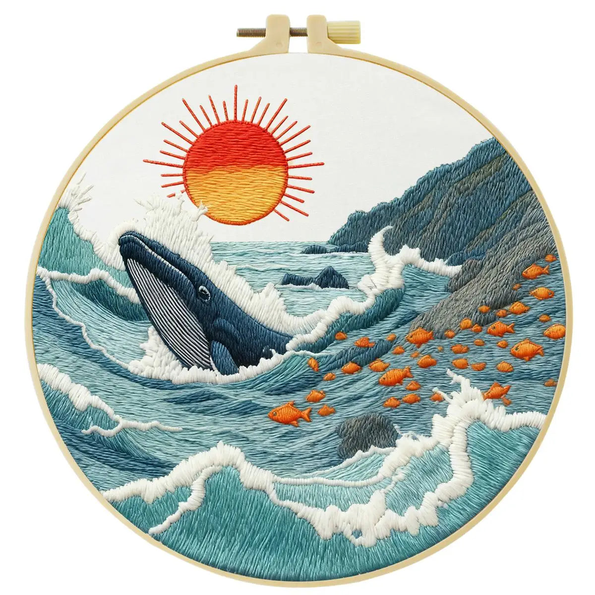 Ocean Whale Embroidery Kit – Coastal Sea Life DIY Hand Embroidery Hoop Art Set