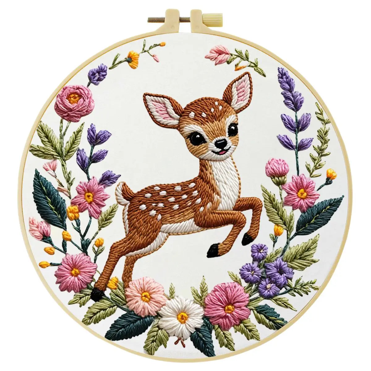Cute Deer Embroidery Kit for Beginners – DIY Floral Hand Embroidery Hoop Set