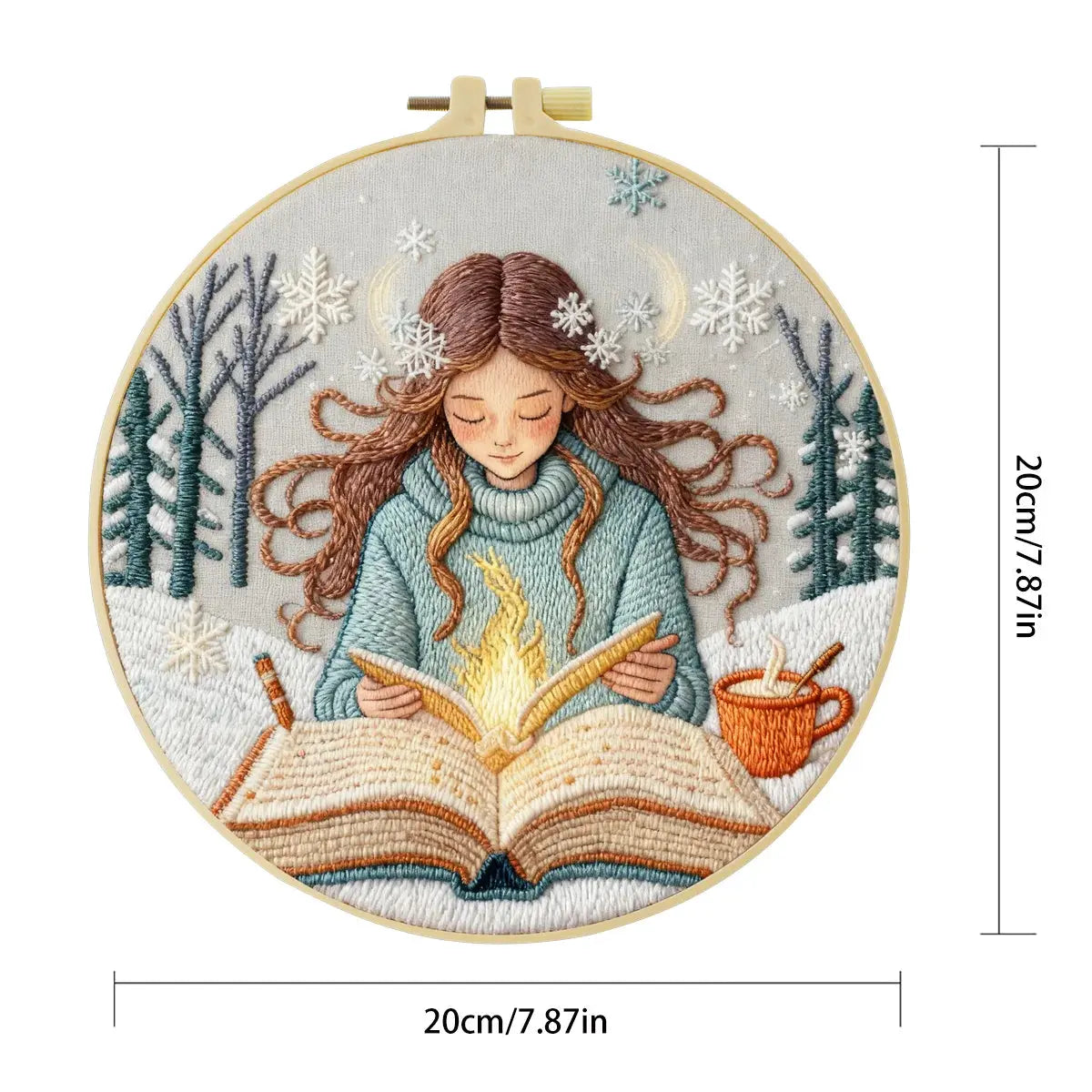 Winter Girl Reading Embroidery Starter Kit DIY – Beginner Cozy Book-Themed Hand Embroidery Kit Kits For Stitchers