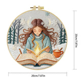 Winter Girl Reading Embroidery Starter Kit DIY – Beginner Cozy Book-Themed Hand Embroidery Kit Kits For Stitchers