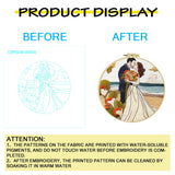 Romantic Beach Wedding Embroidery Kit – Newlywed Couple Needlepoint Pattern with Coastal Love Scene & Floral Details