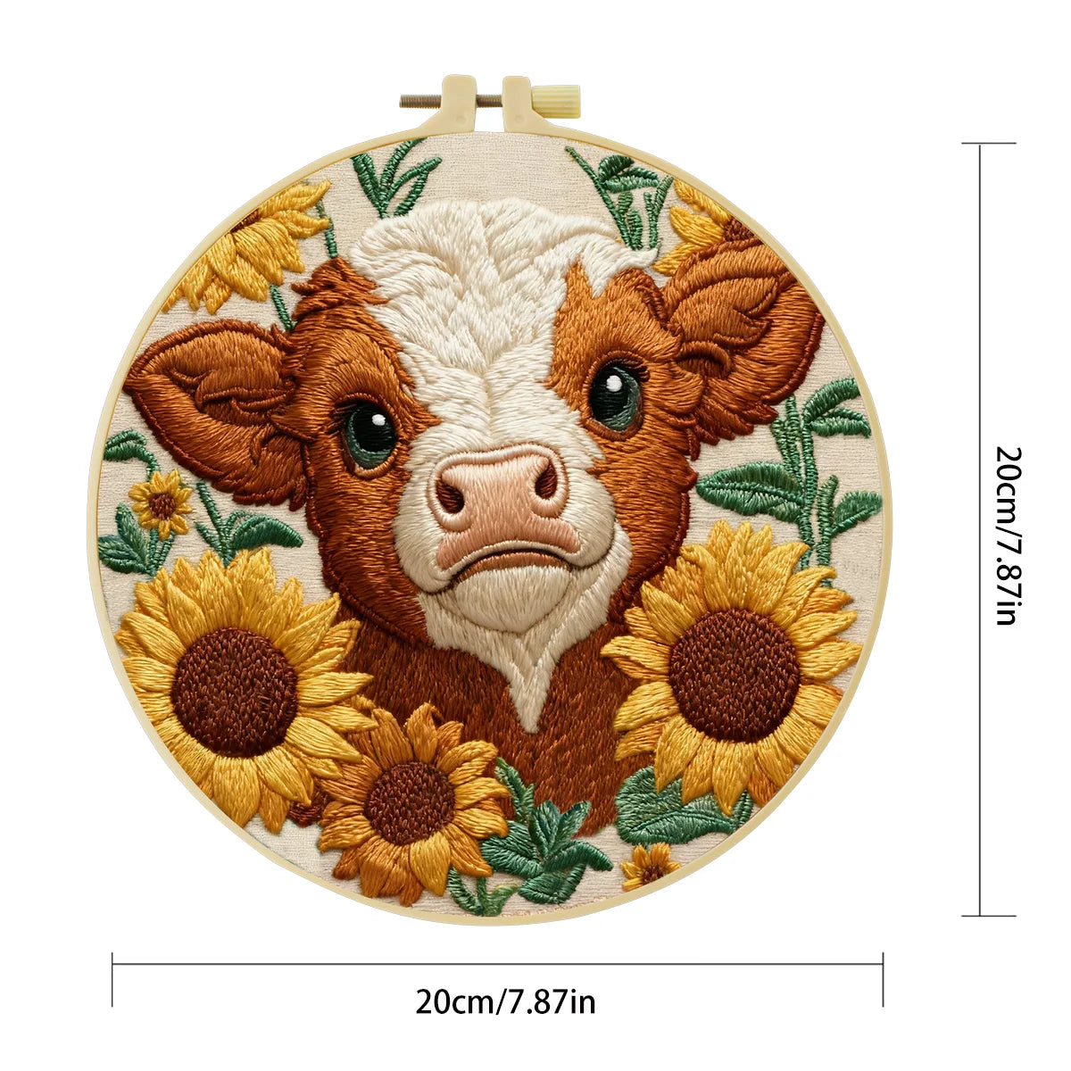 Highland Cow with Sunflowers Embroidery DIY Kit – Farm Animal Beginner Stitching Kit with Hoop, Pattern & Threads
