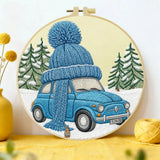 Winter Car Embroidery Starter Kit – DIY Cute Snowy Scene Sewing Art Set for Beginners Kits For Stitchers